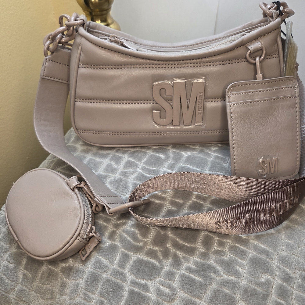 Steve Madden Bzoia Shoulder Bag with Crossbody & Airpods Case Shroom Color NWT
